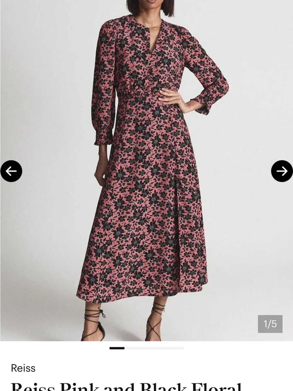 Reiss Pink Floral Maxi Dress with Black Print